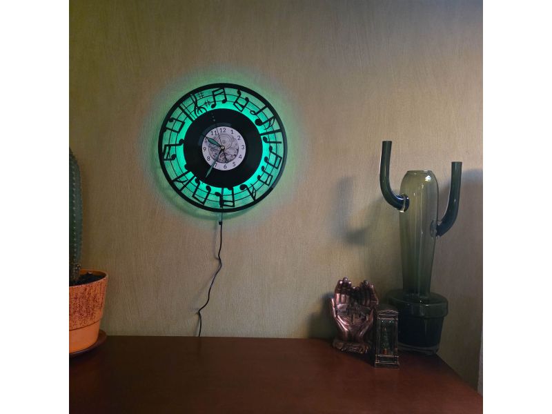 Nuty Zegar Ścienny LED RGB Pilot Winyl Płyta Winylowa Prezent Urodziny Upominek dla Fana EVEVO evevo.pl V0002LED