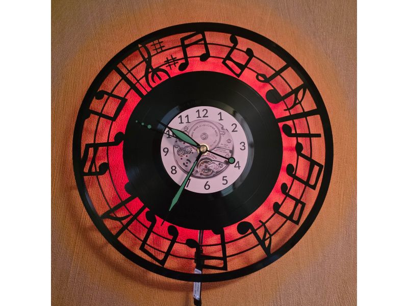 Nuty Zegar Ścienny LED RGB Pilot Winyl Płyta Winylowa Prezent Urodziny Upominek dla Fana EVEVO evevo.pl V0002LED
