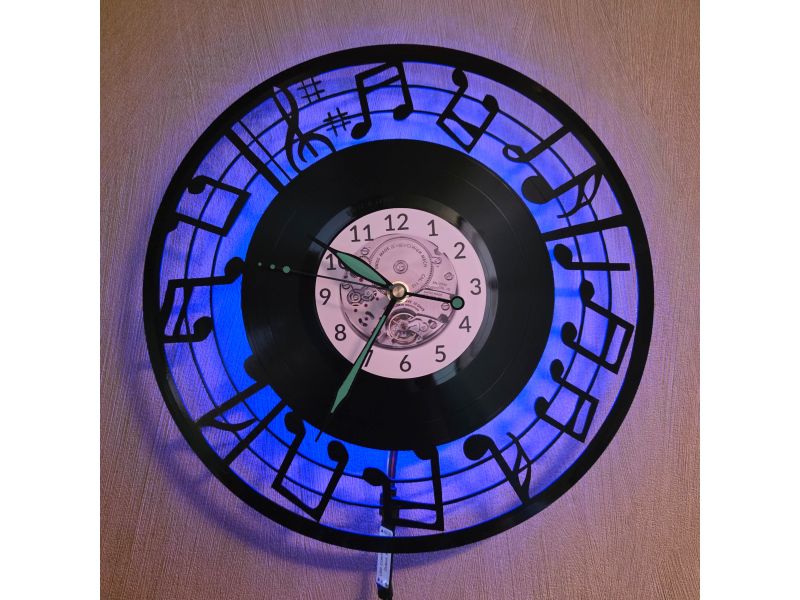 Nuty Zegar Ścienny LED RGB Pilot Winyl Płyta Winylowa