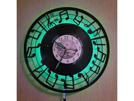 Nuty Zegar Ścienny LED RGB Pilot Winyl Płyta Winylowa
