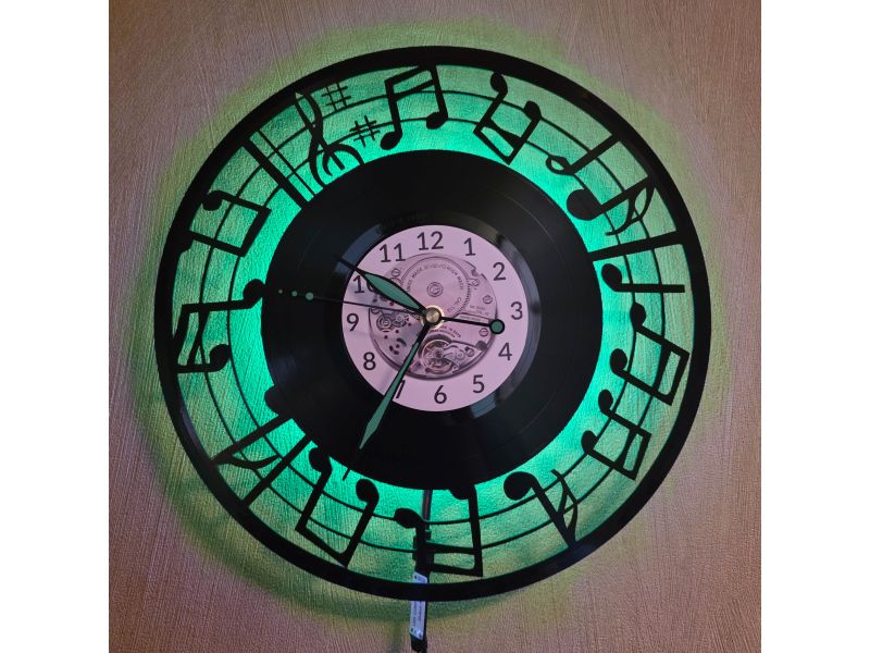 Nuty Zegar Ścienny LED RGB Pilot Winyl Płyta Winylowa
