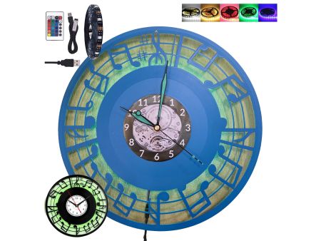 Nuty Zegar Ścienny 9 Kolorów LED RGB do Wyboru Winyl Płyta Winylowa Prezent Urodziny Upominek dla Fana EVEVO V0002KLED