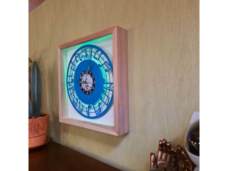 Nuty Zegar Ścienny 9 Kolorów Ramka 35x35cm LED RGB Bez Kabli Płyta Winylowa Prezent Urodziny Upominek dla Fana EVEVO V0002RKLED