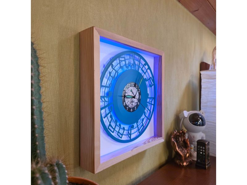 Nuty Zegar Ścienny 9 Kolorów Ramka 35x35cm LED RGB Bez Kabli Płyta Winylowa Prezent Urodziny Upominek dla Fana EVEVO V0002RKLED