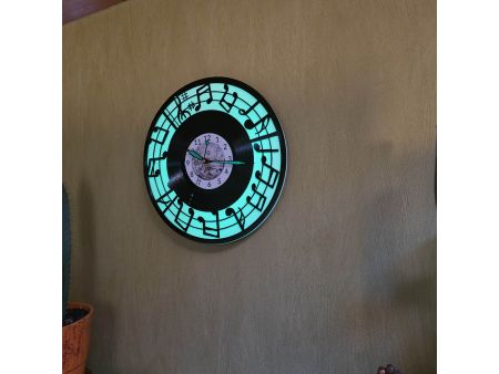 Nuty Zegar Ścienny Biały Kolor Fluorescencyjne Tło Płyta Winylowa Prezent Urodziny Upominek dla Fana EVEVO V0002F