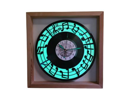 Nuty Zegar Ścienny Biały Kolor Fluorescencyjne Ramka 35x35cm Tło Płyta Winylowa Prezent Urodziny Upominek dla Fana EVEVO V0002RF