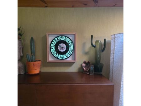 Nuty Zegar Ścienny Biały Kolor Fluorescencyjne Ramka 35x35cm Tło Płyta Winylowa Prezent Urodziny Upominek dla Fana EVEVO V0002RF