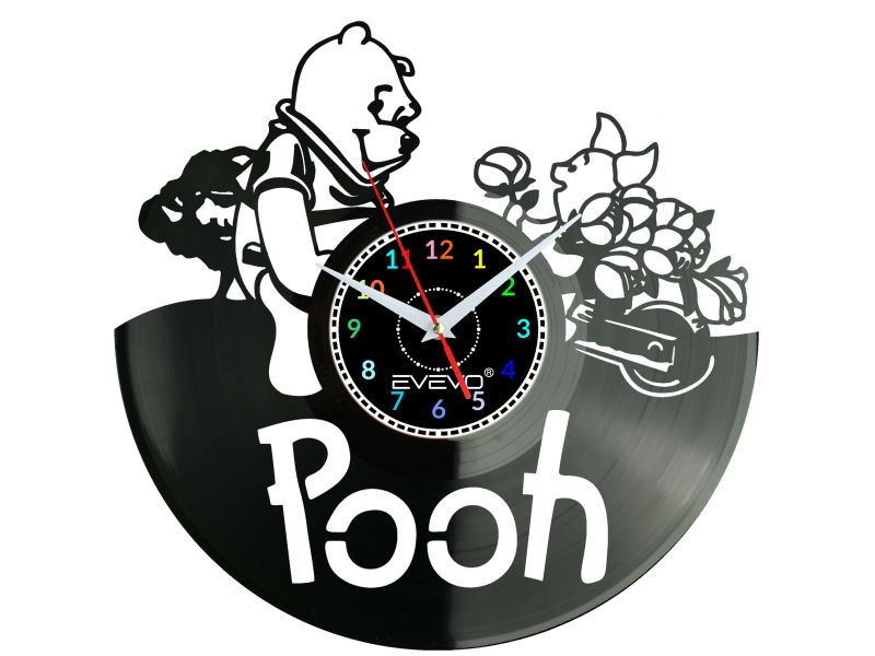Kubuś Puchatek Pooh Zegar Ścienny z Płyty Winylowej dla Niej i dla Niego Upominek Prezent Urodziny EVEVO EVEVO.PL W0021