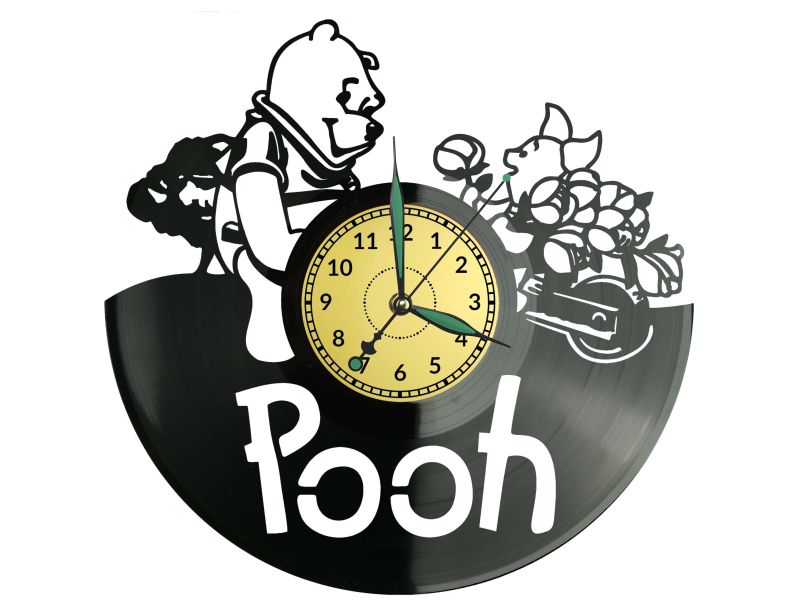 Kubuś Puchatek Pooh Zegar Ścienny z Płyty Winylowej dla Niej i dla Niego Upominek Prezent Urodziny EVEVO EVEVO.PL W0021