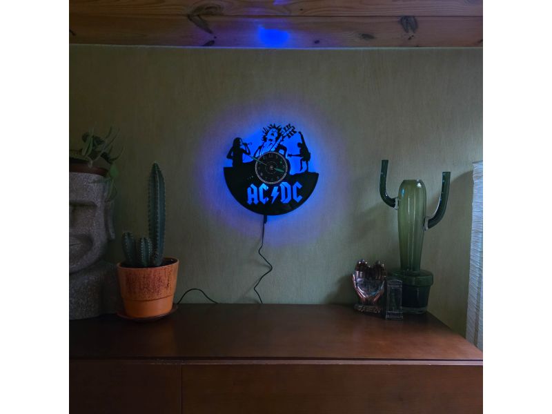 AC-DC AC/DC ACDC Zegar Ścienny Podświetlany LED RGB Na Pilota Płyta Winylowa Nowoczesny Dekoracyjny Na Prezent Urodziny