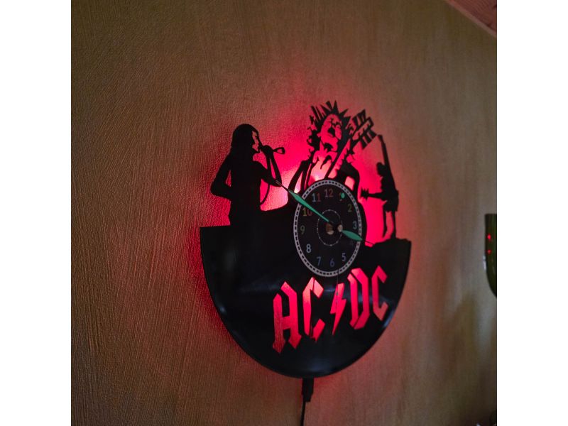 AC-DC AC/DC ACDC Zegar Ścienny Podświetlany LED RGB Na Pilota Płyta Winylowa Nowoczesny Dekoracyjny Na Prezent Urodziny