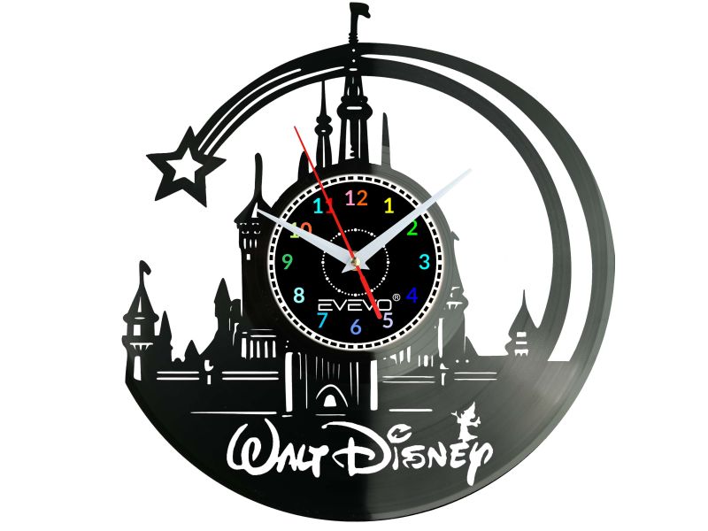 WALT DISNEY ZAMEK ZEGAR ŚCIENNY PŁYTA WINYLOWA PREZENT UPOMINEK URODZINY DLA NIEJ DLA NIEGO EVEVO EVEVO.PL W0056