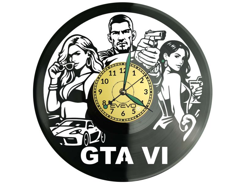 GTA 6 Gra PS6 Xbox PS5 Płyta Winylowa Zegar Ścienny Prezent Upominek Urodziny Dla Niej Dla Niego EVEVO evevo.pl Z0125