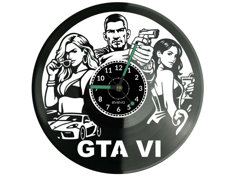 GTA 6 Gra PS6 Xbox PS5 Płyta Winylowa Zegar Ścienny Prezent Upominek Urodziny Dla Niej Dla Niego EVEVO evevo.pl Z0125
