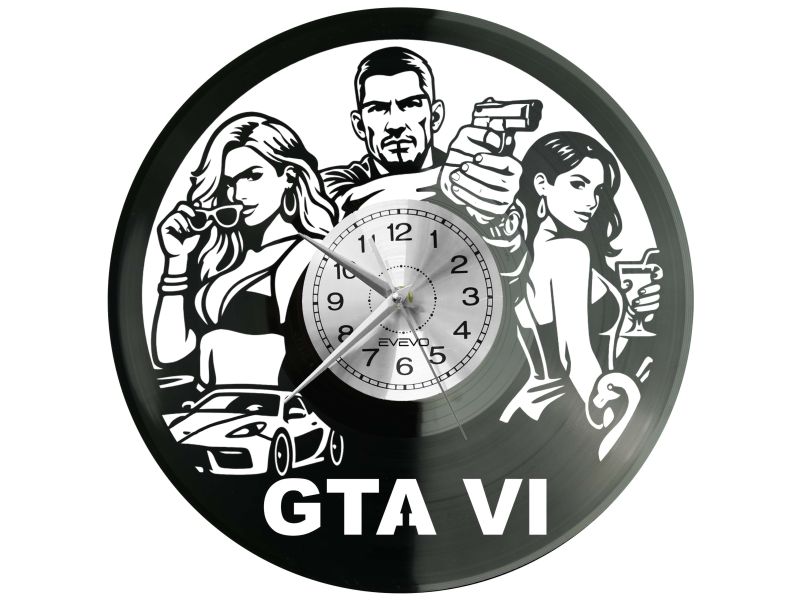 GTA 6 Gra PS6 Xbox PS5 Płyta Winylowa Zegar Ścienny Prezent Upominek Urodziny Dla Niej Dla Niego EVEVO evevo.pl Z0125