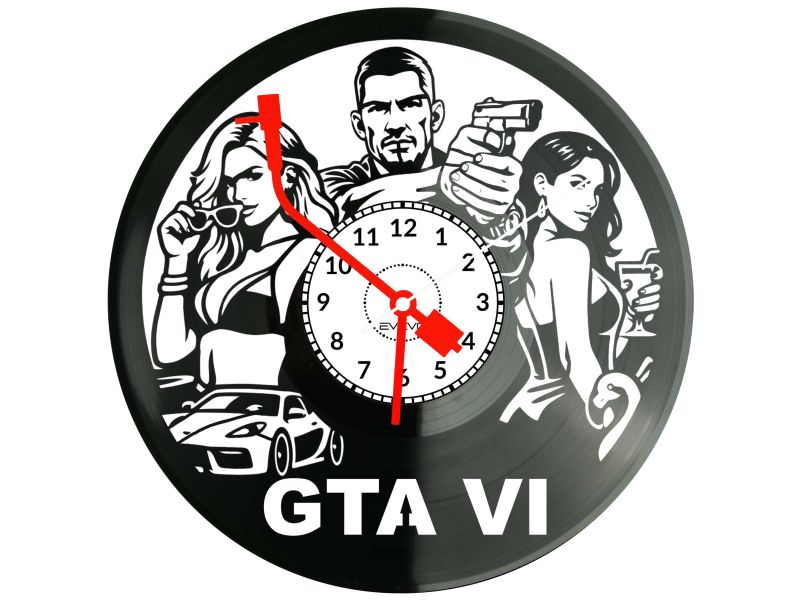 GTA 6 Gra PS6 Xbox PS5 Płyta Winylowa Zegar Ścienny Prezent Upominek Urodziny Dla Niej Dla Niego EVEVO evevo.pl Z0125