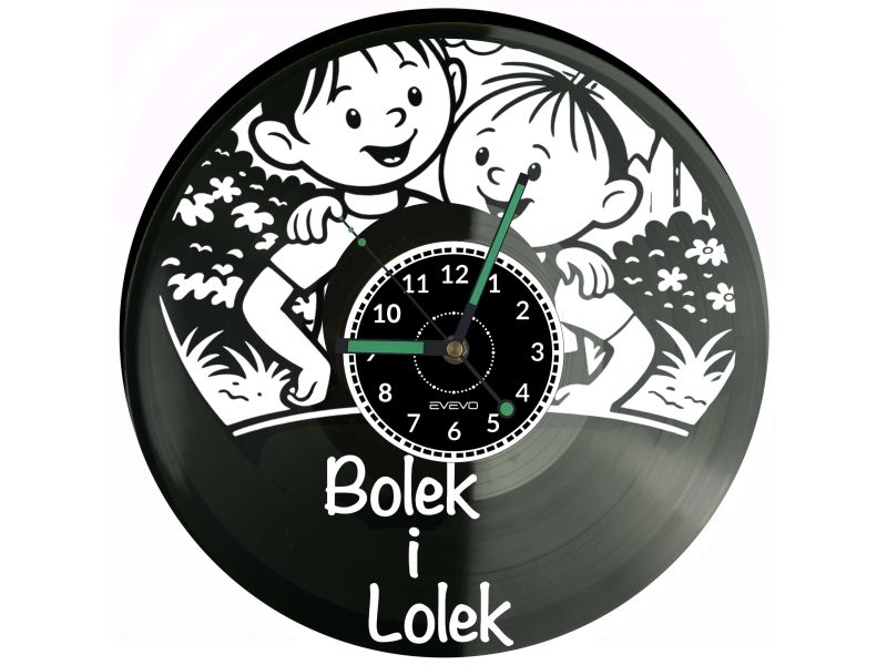 Zegar Bolek i Lolek z płyty winylowej – nostalgiczna dekoracja retro. Idealny prezent i wyjątkowy upominek.
