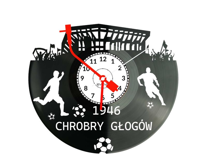 Zegar ścienny Chrobry Głogów z winylu! Wyjątkowa dekoracja stadionu i idealny prezent dla fana. Cichy mechanizm płynący