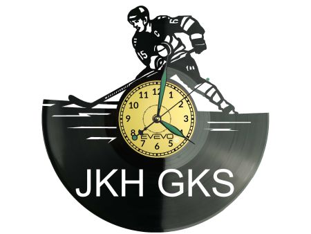 Zegar ścienny JKH GKS Jastrzębie Hokej z winylu! Wyjątkowa dekoracja i idealny prezent dla fana. Cichy mechanizm płynący