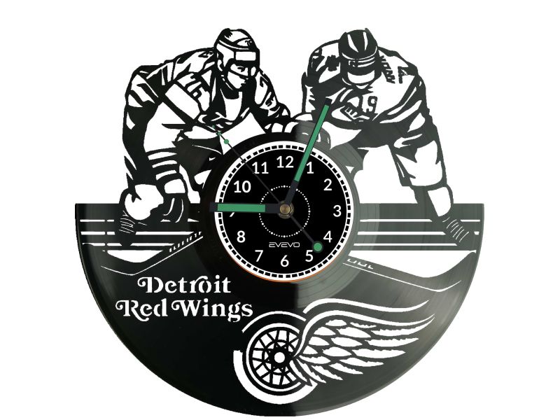 Zegar ścienny Detroit Red Wings NHL z winylu! Wyjątkowa dekoracja i idealny prezent dla fana hokeja. Cichy mechanizm płynący