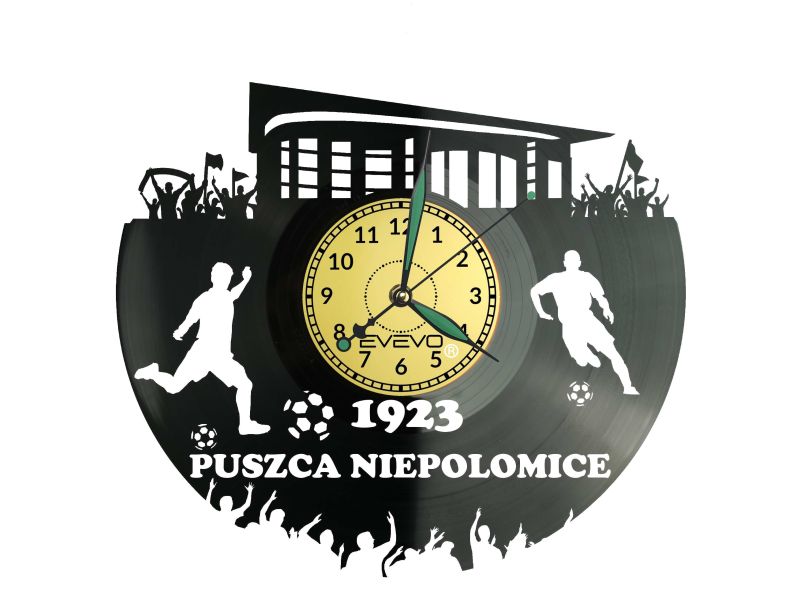 Zegar ścienny Puszcza Niepołomice z winylu! Wyjątkowa dekoracja stadionu i idealny prezent dla fana Żubrów.