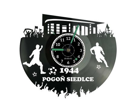 Zegar ścienny Pogoń Siedlce z winylu! Wyjątkowa dekoracja stadionu i idealny prezent dla fana biało-niebieskich.