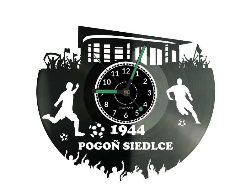 Zegar ścienny Pogoń Siedlce z winylu! Wyjątkowa dekoracja stadionu i idealny prezent dla fana biało-niebieskich.