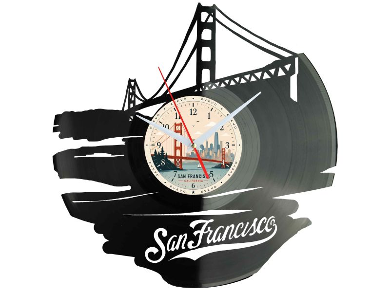 Zegar San Francisco Miasto Kalifornia Płyta Winylowa Prezent Upominek Urodziny Dla Niej Dla Niego EVEVO evevo.pl W0016