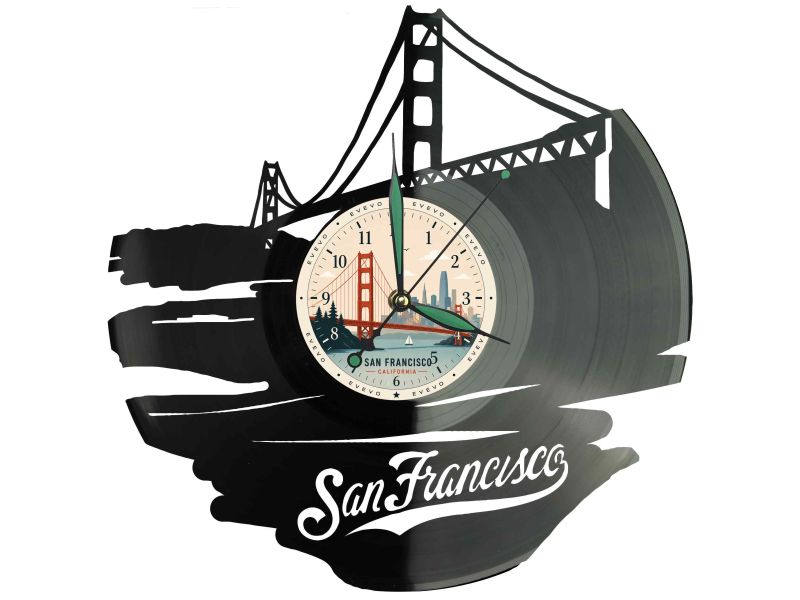 Zegar San Francisco Miasto Kalifornia Płyta Winylowa Prezent Upominek Urodziny Dla Niej Dla Niego EVEVO evevo.pl W0016