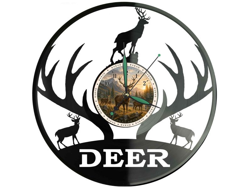 Zegar Jeleń Dzikie Jelenie Zegar Deer Płyta Winylowa Prezent Upominek Urodziny Dla Niej Dla Niego EVEVO evevo.pl W0019