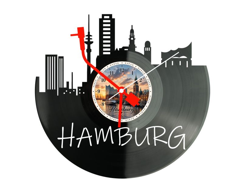 Zegar Hamburg Miasto Niemcy Zegar Ścienny Płyta Winylowa Prezent Upominek Urodziny Dla Niej Dla Niego EVEVO evevo.pl W0032