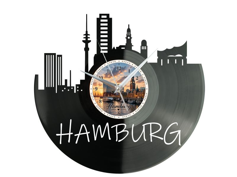 Zegar Hamburg Miasto Niemcy Zegar Ścienny Płyta Winylowa Prezent Upominek Urodziny Dla Niej Dla Niego EVEVO evevo.pl W0032