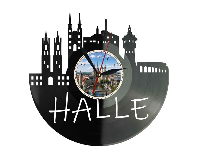 Zegar Halle Miasto Niemcy Zegar Ścienny Płyta Winylowa Prezent Upominek Urodziny Dla Niej Dla Niego EVEVO evevo.pl W0048