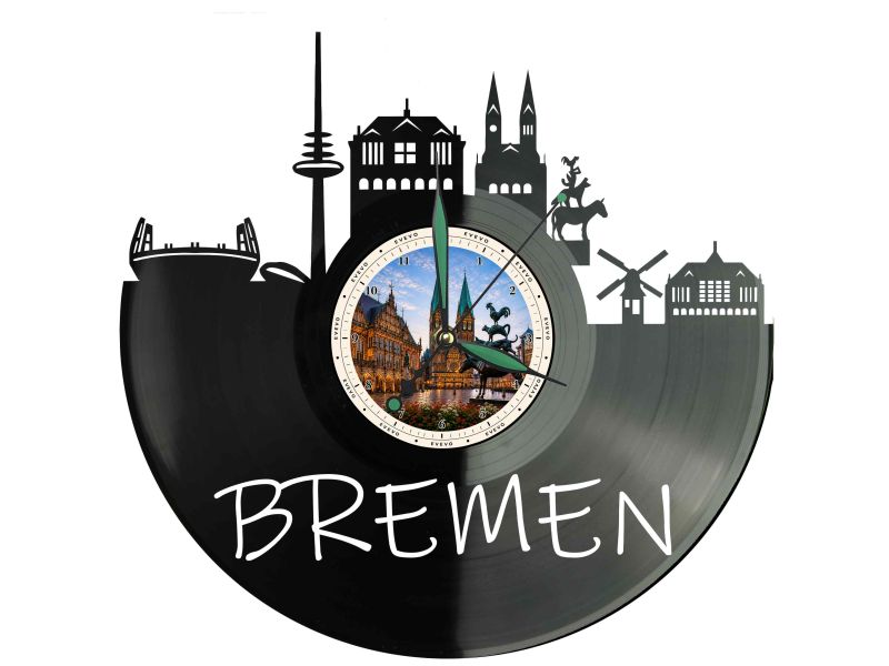 Zegar Bremen Miasto Niemcy Zegar Ścienny Płyta Winylowa Prezent Upominek Urodziny Dla Niej Dla Niego EVEVO evevo.pl W0051