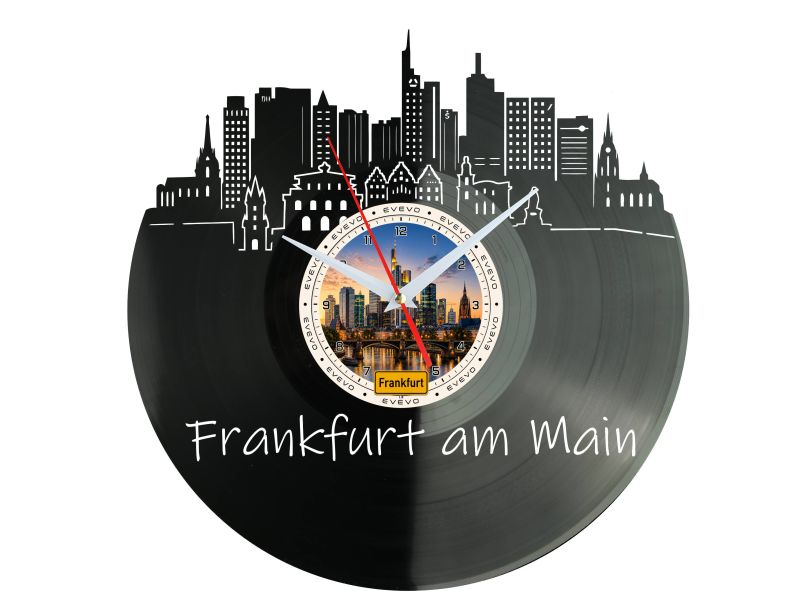 Zegar Frankfurt Miasto Niemcy Zegar Ścienny Płyta Winylowa Prezent Upominek Urodziny Dla Niej Dla Niego EVEVO evevo.pl W0064