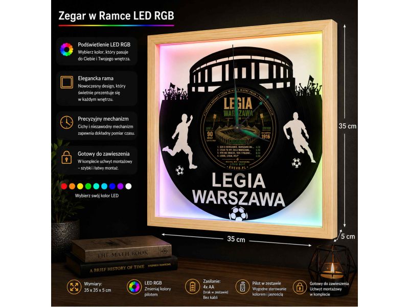 Legia Warszawa Zegar Ścienny Płyta Winylowa Nowoczesny Dekoracyjny Na Prezent Urodziny X0232 evevo.pl