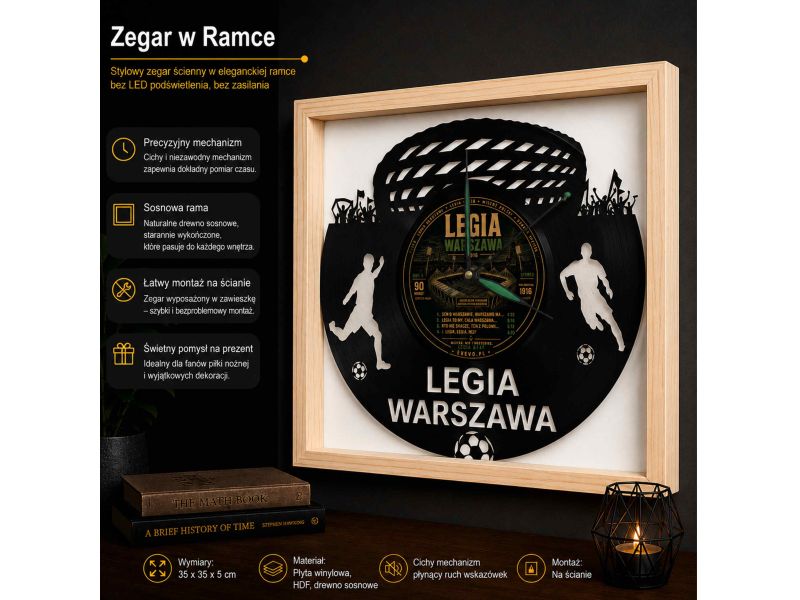 Legia Warszawa Zegar Ścienny Płyta Winylowa Nowoczesny Dekoracyjny Na Prezent Urodziny X0232 evevo.pl