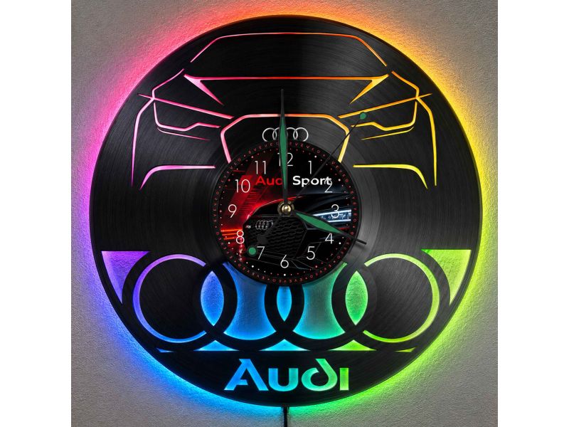 Audi Zegar Ścienny Podświetlany LED RGB Na Pilota Płyta Winylowa Nowoczesny Dekoracyjny Na Prezent Urodziny