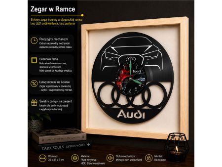 Audi Zegar Ścienny Płyta Winylowa Nowoczesny Dekoracyjny Na Prezent Urodziny I0008