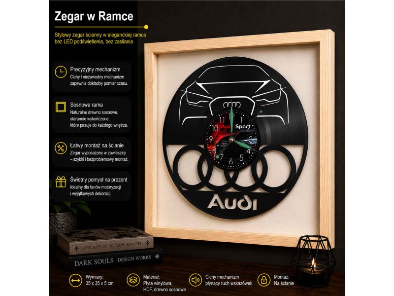 Audi Zegar Ścienny Podświetlany LED RGB Na Pilota Płyta Winylowa Nowoczesny Dekoracyjny Na Prezent Urodziny