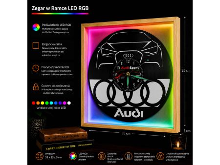 Audi Zegar Ścienny Podświetlany LED RGB Na Pilota Płyta Winylowa Nowoczesny Dekoracyjny Na Prezent Urodziny