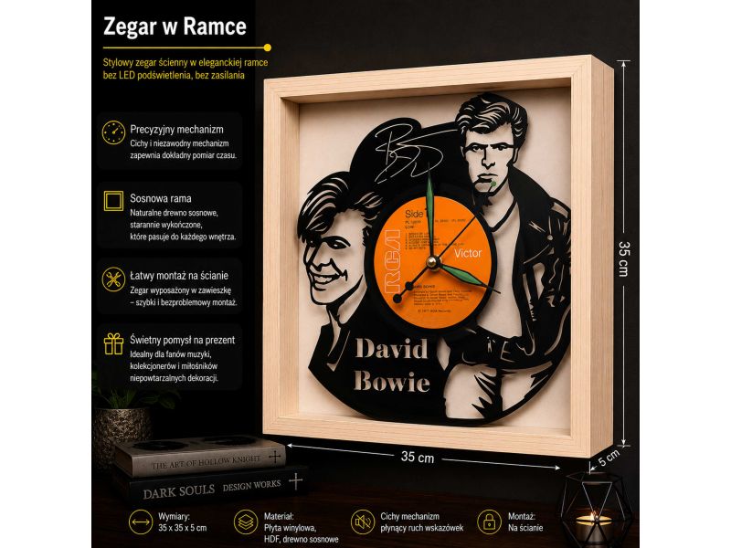 David Bowie Winyl Zegar Ścienny  Płyta Winylowa Unikalna Dekoracja Dla Fanów Muzyki Rockowej Popkultury EVEVO Z0003