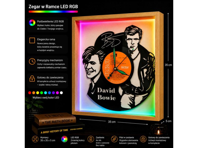 David Bowie Winyl Zegar Ścienny  Płyta Winylowa Unikalna Dekoracja Dla Fanów Muzyki Rockowej Popkultury EVEVO Z0003