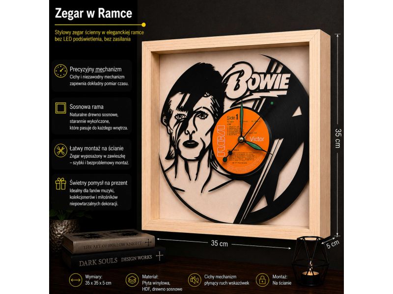 David Bowie Winyl Zegar Ścienny Płyta Winylowa Prezent Upominek Dla Niej Dla Niego EVEVO Z0004
