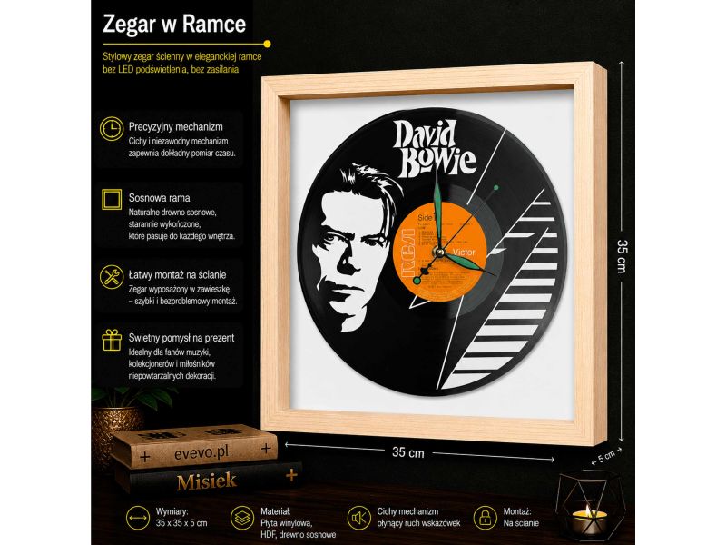 David Bowie Płyta Winylowa Zegar Ścienny Unikalna Dekoracja Dla Fanów Muzyki Rockowej I Popkultury EVEVO Z0006