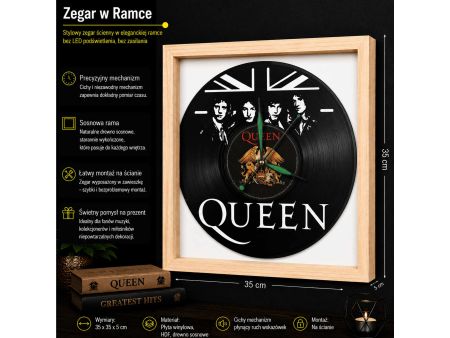 Queen Winyl Zegar Ścienny Płyta Winylowa Unikalna Dekoracja Dla Fanów Muzyki Rockowej I Popkultury EVEVO Z0007