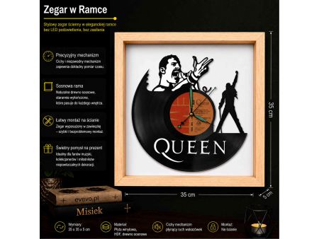 Queen Winyl Zegar Ścienny Płyta Winylowa Unikalna Dekoracja Dla Fanów Muzyki Rockowej I Popkultury EVEVO Z0011