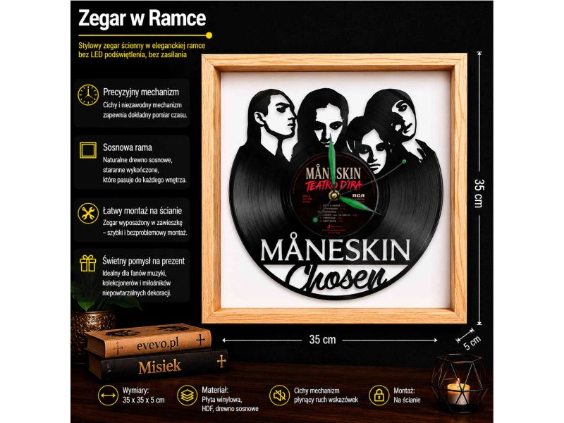 Maneskin Winyl Zegar Ścienny Płyta Winylowa Unikalna Dekoracja Dla Fanów Muzyki Prezent Upominek Gift EVEVO Z0012
