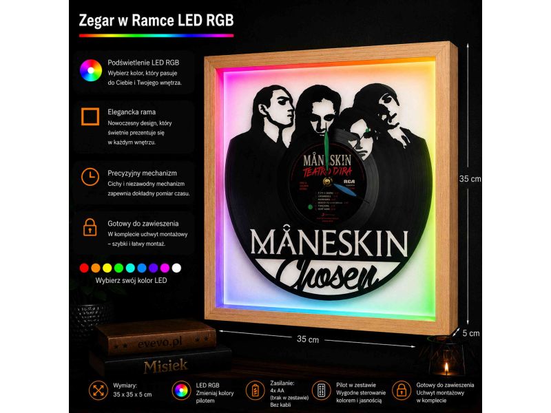 Maneskin Winyl Zegar Ścienny Płyta Winylowa Unikalna Dekoracja Dla Fanów Muzyki Prezent Upominek Gift EVEVO Z0012
