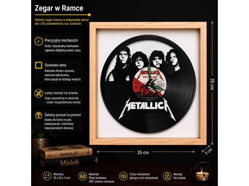 Metallica Winyl Zegar Ścienny Płyta Winylowa Unikalna Dekoracja Dla Fanów Muzyki Prezent Upominek Gift EVEVO Z0013